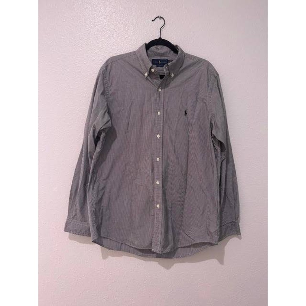 Ralph Lauren Mens Classic Fit Gingham Button Down Shirt Black White Large LG